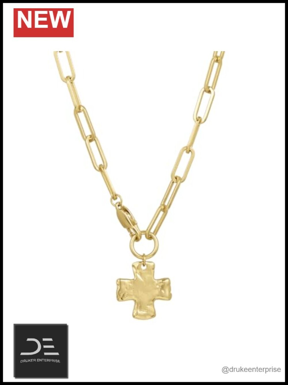 Chunky Cross Chain Necklace PVD Coated Brass 18